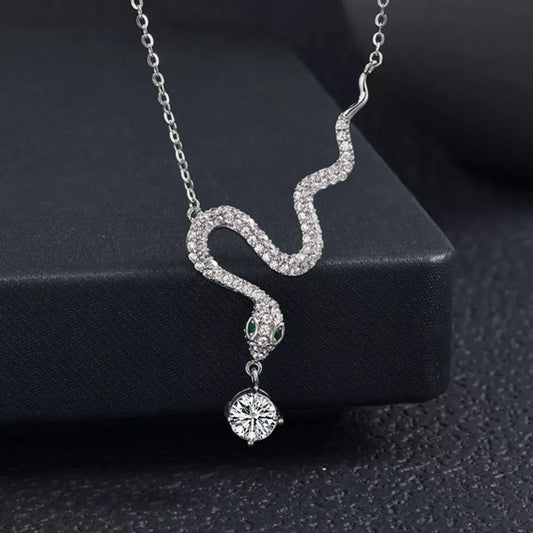 925 Sterling Silver Moissanite Snake Pendant Necklace - Trendsi - Flyclothing LLC