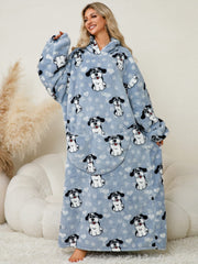 Fuzzy Pocketed Long Sleeve Hooded Lounge Dress - Trendsi