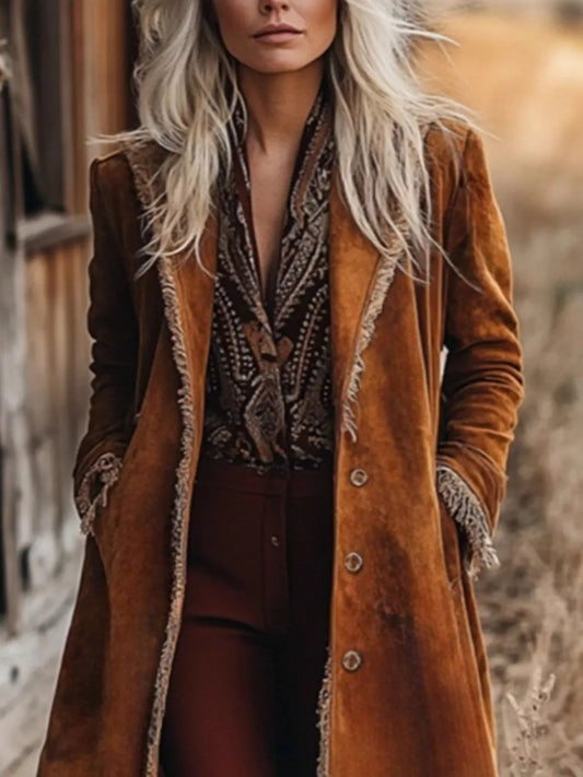 Fringe Trim Longline Outerwear - Trendsi - Flyclothing LLC