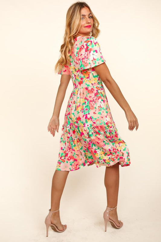 Haptics Tiered Floral Midi Dress with Pockets - Trendsi