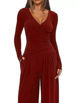 Casual Long Sleeve Top and Wide Leg Pants Set - Trendsi - Flyclothing LLC