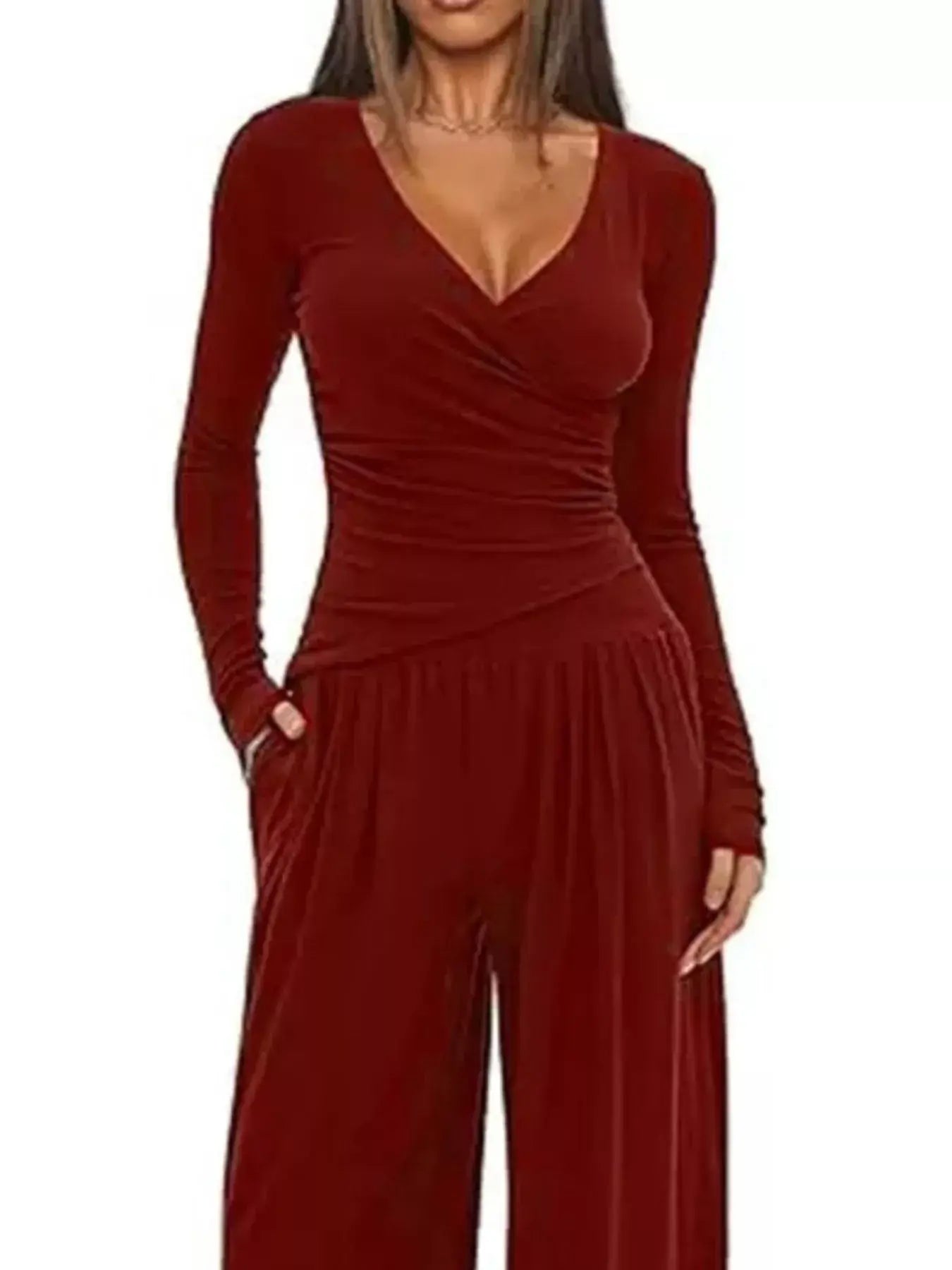 Casual Long Sleeve Top and Wide Leg Pants Set - Trendsi - Flyclothing LLC