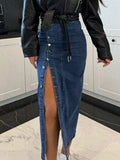 Front Button Slit Midi Denim Skirt - Trendsi - Flyclothing LLC