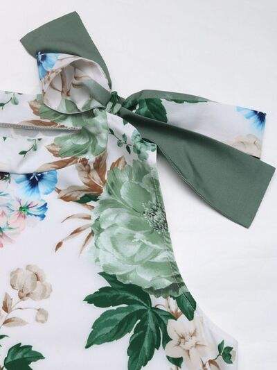 Tied Flower Printed Mock Neck Top - Trendsi - Flyclothing LLC
