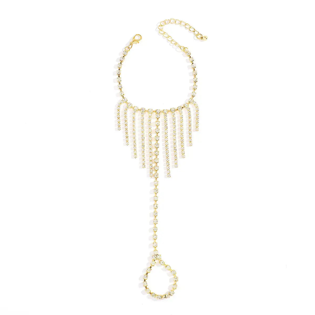 Rhinestone Fringe Hand Chain Bracelet - Trendsi - Flyclothing LLC