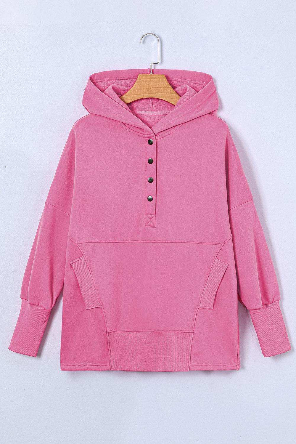 Quarter-Snap Dropped Shoulder Hoodie - Trendsi - Flyclothing LLC