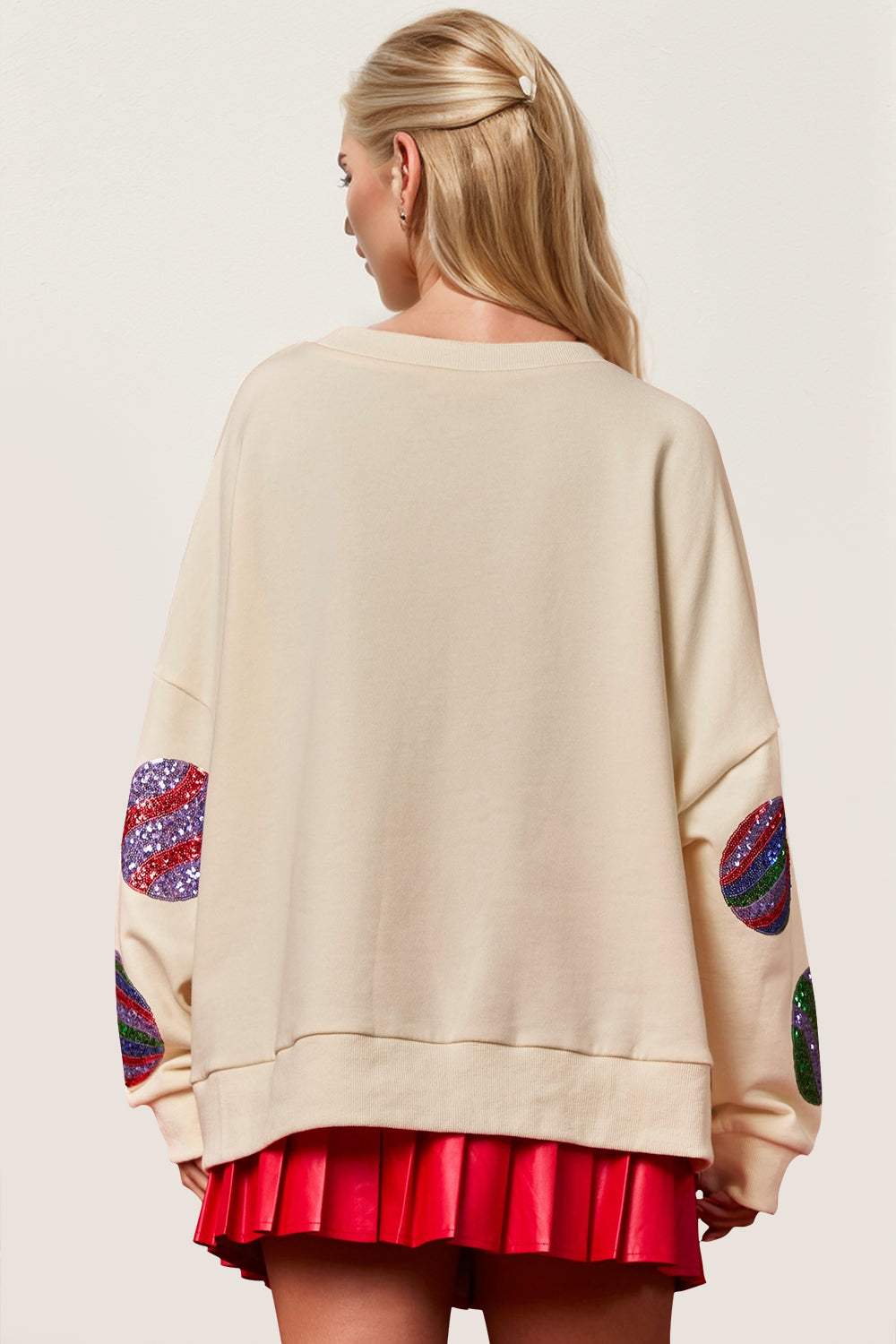 Double Take Christmas Element Sequin Round Neck Long Sleeve Sweatshirt - Trendsi - Flyclothing LLC