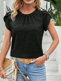 Round Neck Petal Sleeve Top - Trendsi - Flyclothing LLC