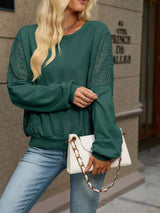 Lace Sleeve Crew Neck Sweatshirt - Trendsi - Flyclothing LLC