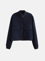 Pocketed Snap Down Baseball Collar Jacket - Trendsi - Flyclothing LLC