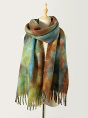 Fringe Tie-Dye Polyester Scarf - Trendsi