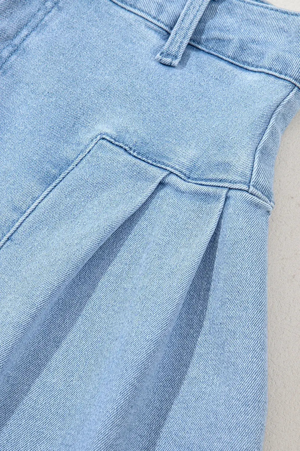 Pleated Patchwork Panel Lightweight Denim Shorts - Trendsi - Flyclothing LLC