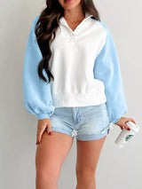 Color Block Snap Buttons Sweatshirt - Trendsi - Flyclothing LLC