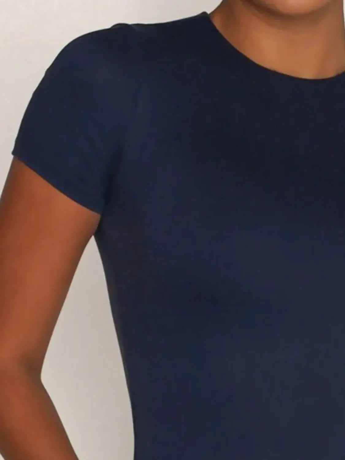 Round Neck Short Sleeve Swim Top - Trendsi - Flyclothing LLC