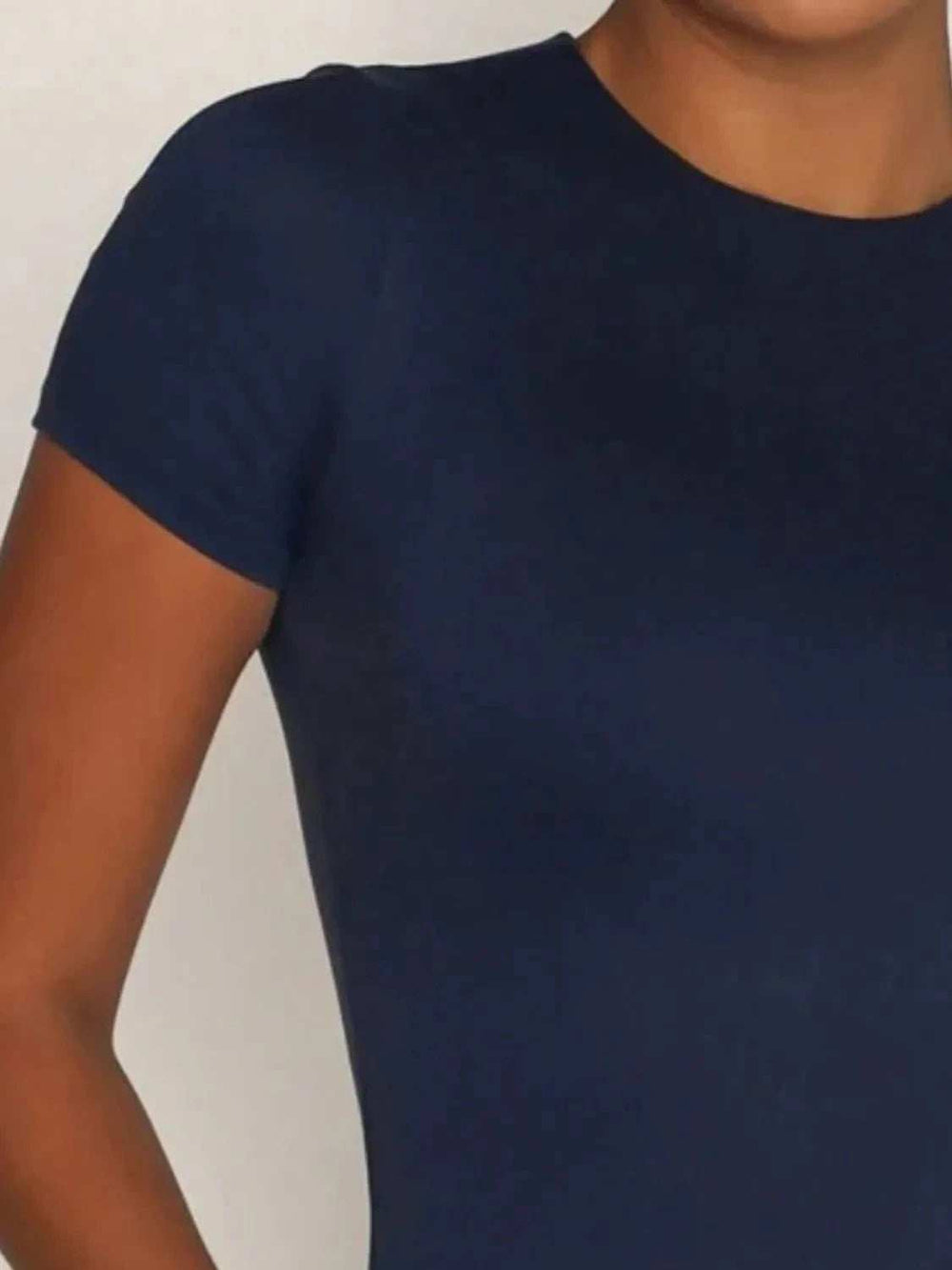 Round Neck Short Sleeve Swim Top - Trendsi - Flyclothing LLC