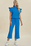 Double Take Full Size Texture Ruffle Short Sleeve Top and Wide Leg Pants Set - Trendsi - Flyclothing LLC