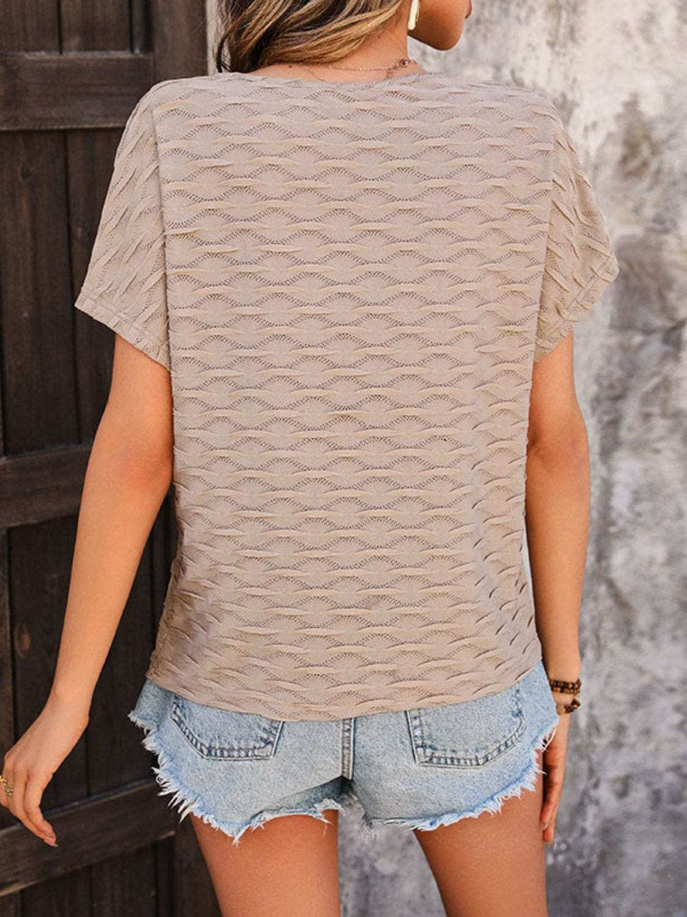 Round Neck Short Sleeve Blouse - Trendsi - Flyclothing LLC