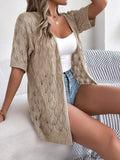 Openwork Open Front Short Sleeve Cardigan - Trendsi