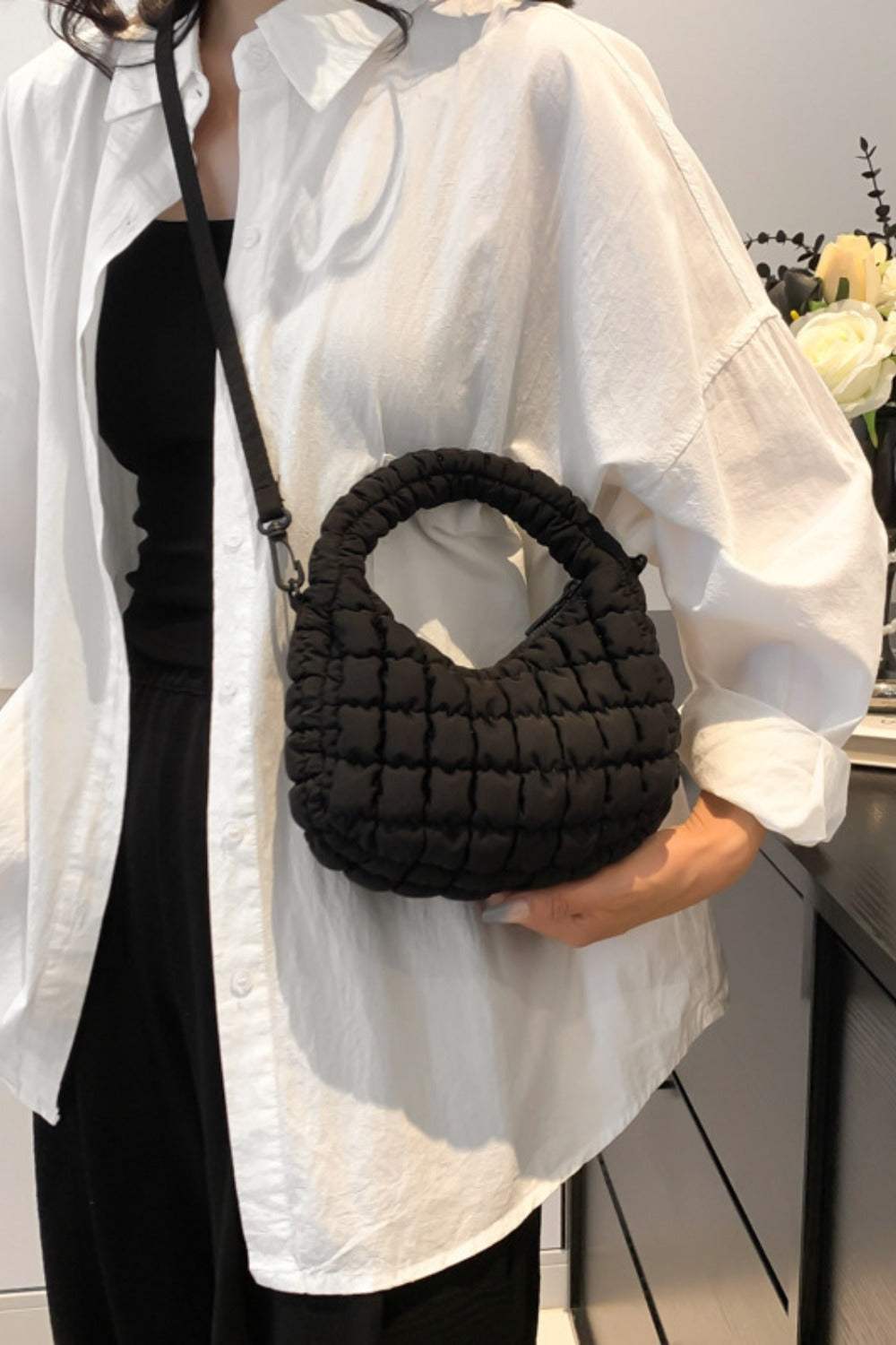 Quilted Puffy Removable Strap Crossbody Bag - Trendsi - Flyclothing LLC