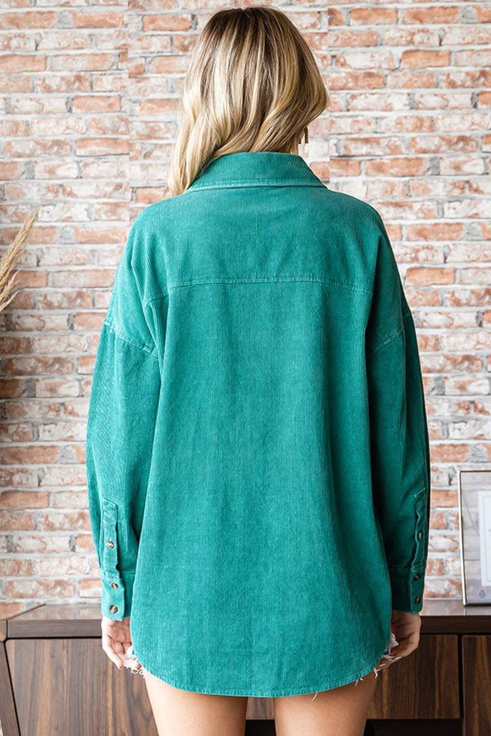 First Love Washed Corduroy Button Down Long Sleeve Shirt - Trendsi - Flyclothing LLC