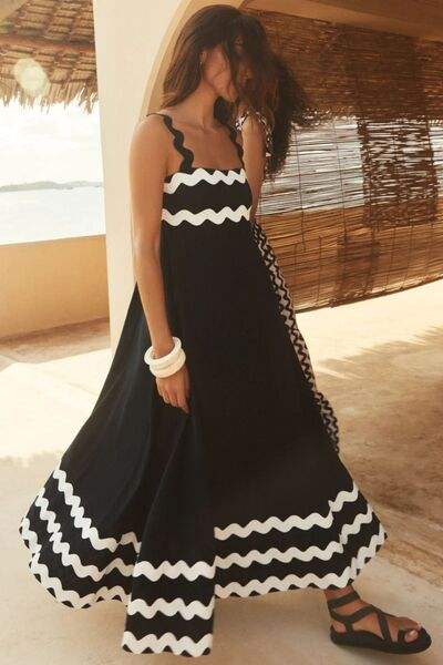 Contrast Trim Square Neck Wide Strap Dress - Trendsi - Flyclothing LLC