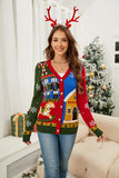 Nutcracker Contrast V-Neck Long Sleeve Cardigan - Trendsi