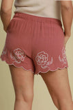 Umgee Full Size Linen Blend Shorts with Floral Embroidered Details Plus Size - Trendsi - Flyclothing LLC