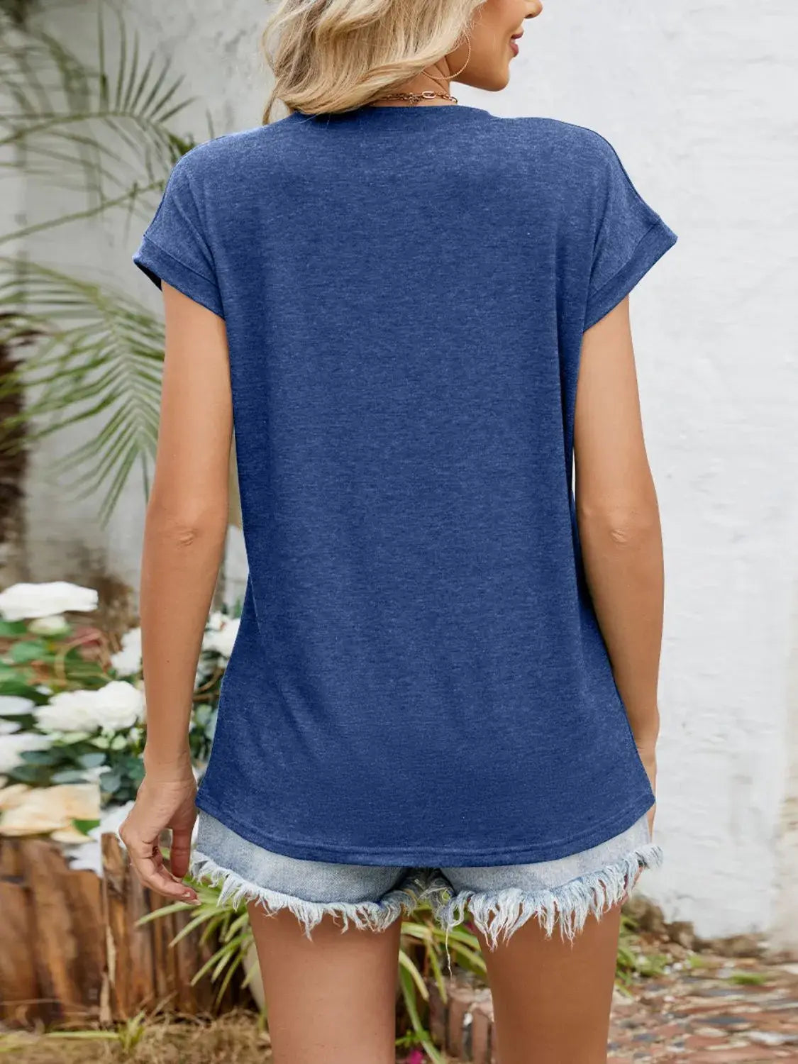 Casual V-Neck Pleated Front T-Shirt - Trendsi - Flyclothing LLC