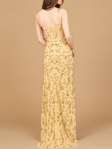 Beaded Corset Gown with Slit
