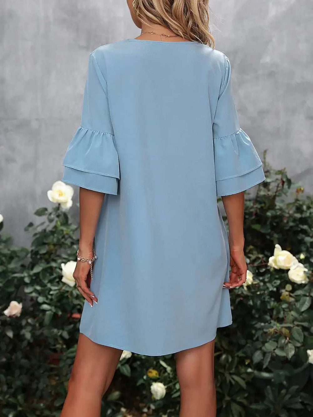 V-Neck Half Sleeve Mini Dress - Trendsi - Flyclothing LLC