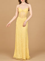 Beaded Corset Prom Dress with Slit
