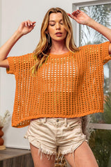 BiBi Hollowed Out Short Sleeve Knit Cover Up - Trendsi - Flyclothing LLC