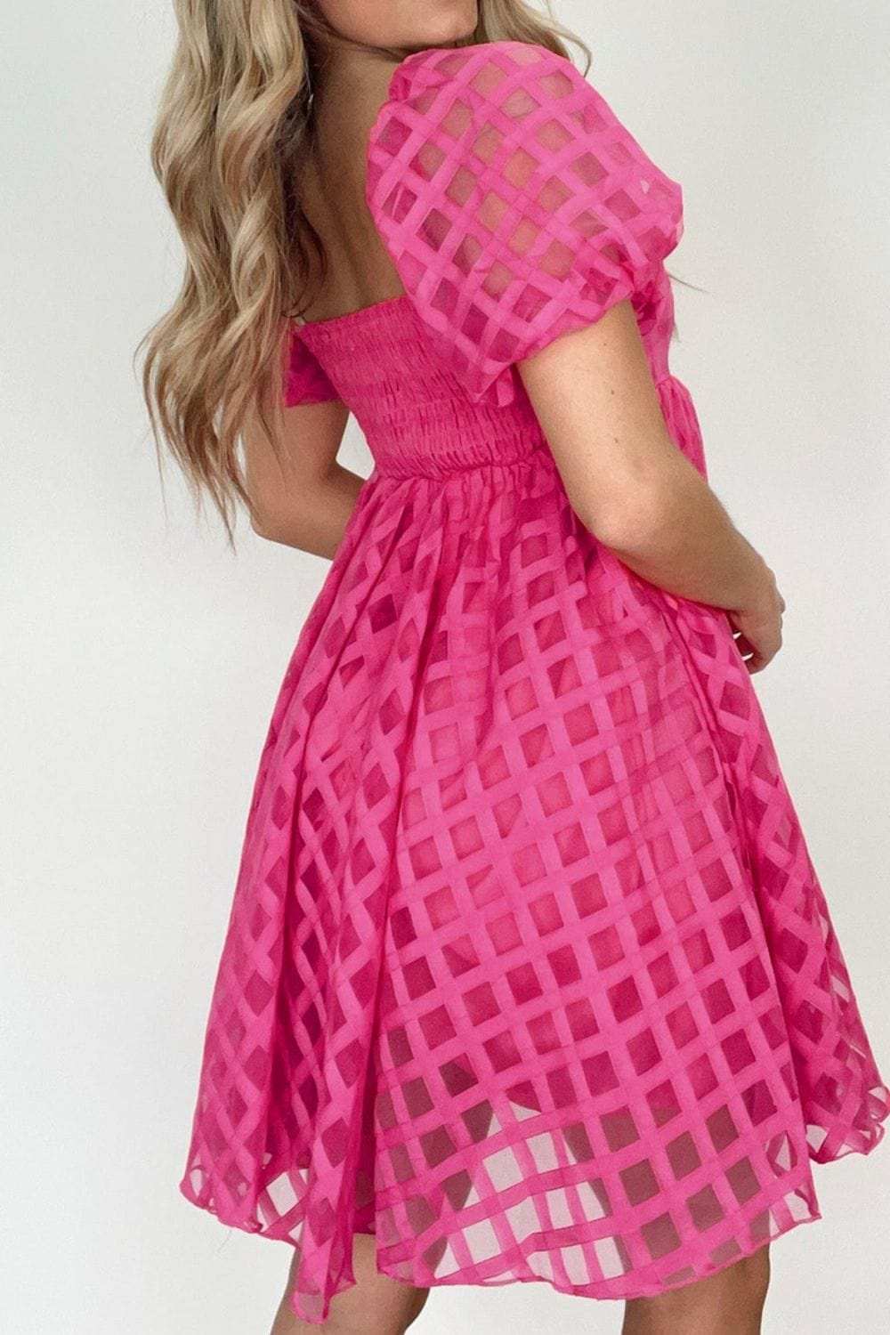 Plaid Puff Sleeve Babydoll Dress - Trendsi - Flyclothing LLC