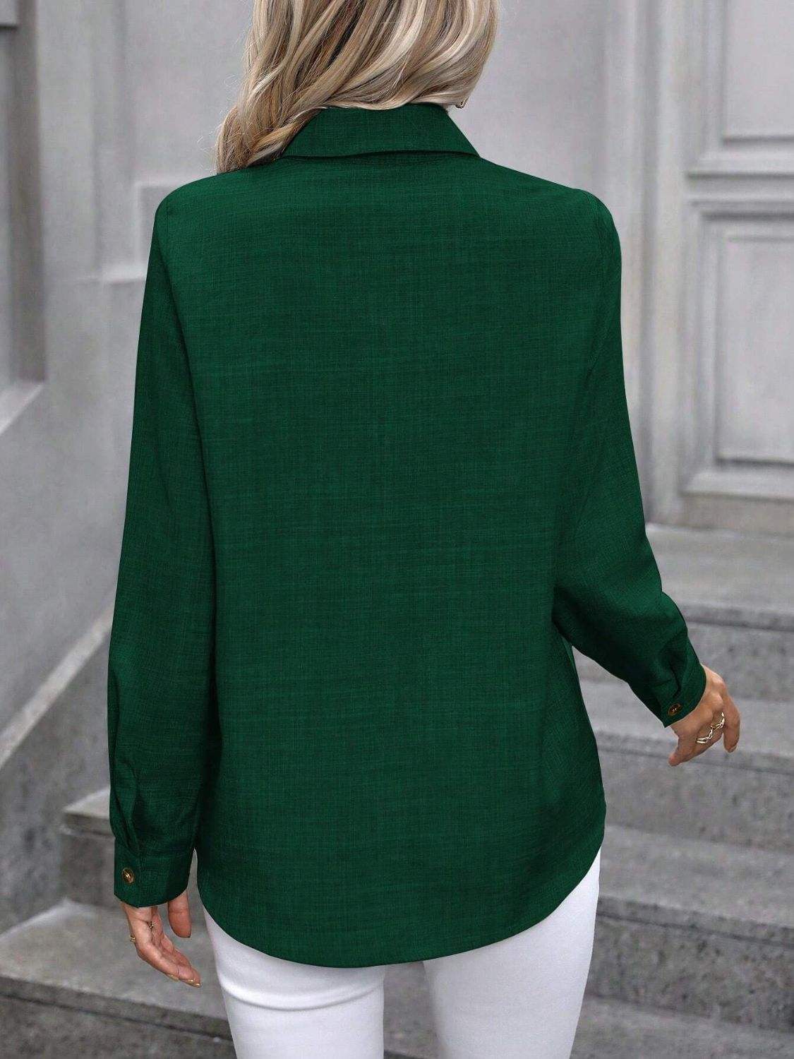 Button Up Collared Neck Long Sleeve Shirt - Trendsi - Flyclothing LLC