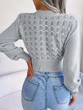 Openwork Mock Neck Long Sleeve Cropped Sweater - Trendsi - Flyclothing LLC