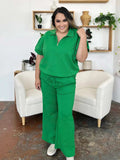 Double Take Full Size Texture Half Zip Short Sleeve Top and Pants Set - Trendsi - Flyclothing LLC