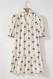 Frill Bow Print Notched Short Sleeve Mini Dress - Trendsi - Flyclothing LLC