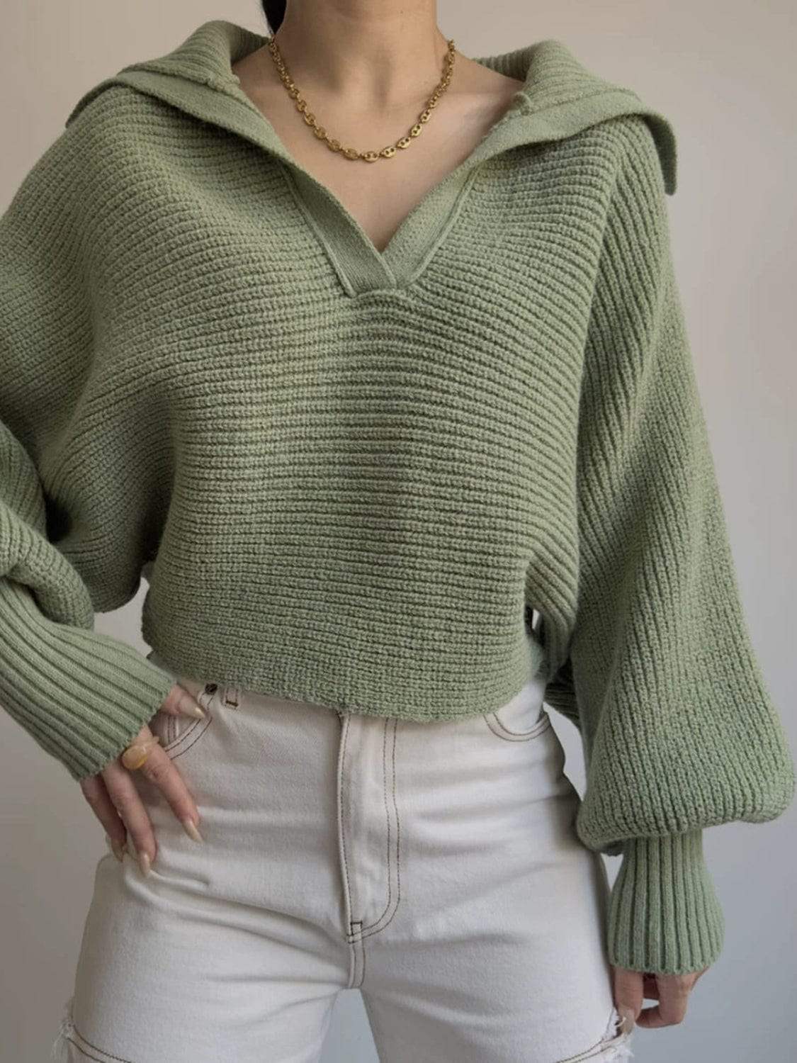 Johnny Collar Long Sleeve Sweater - Trendsi - Flyclothing LLC