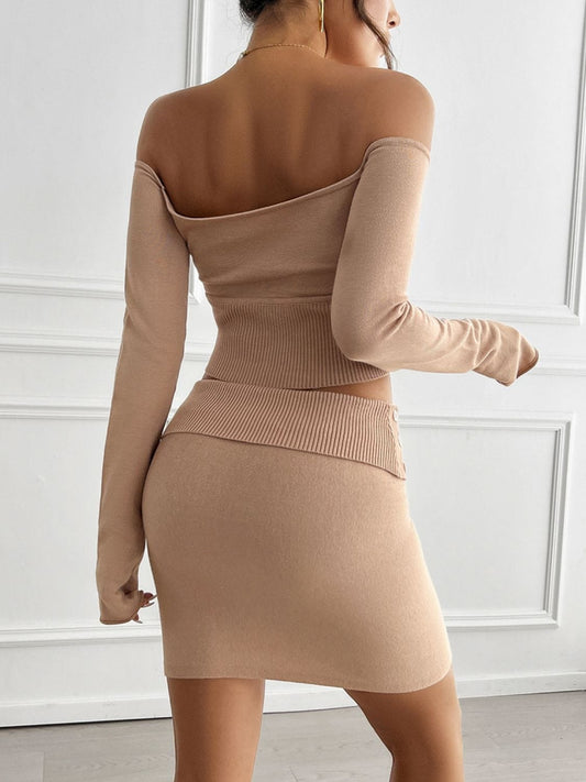 Devine Decorative Button Off-Shoulder Top and Skirt Set - Trendsi