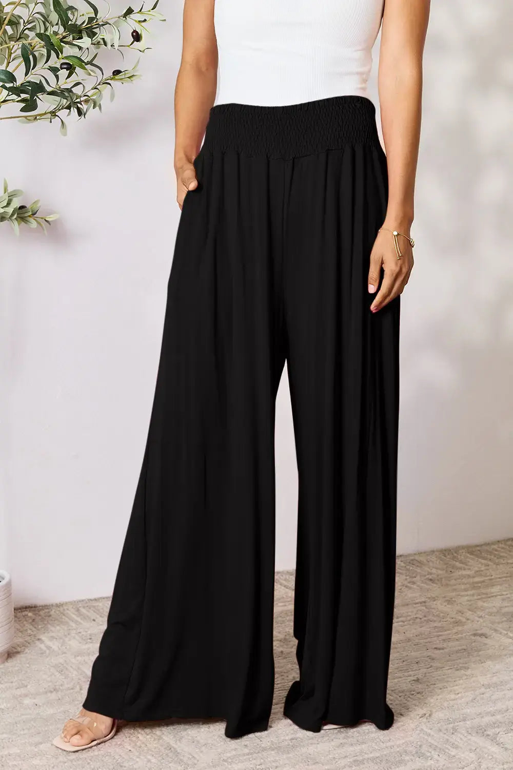 Basic Bae Full Size Smocked Wide Waistband Wide Leg Pants - ShopBasicbae - Flyclothing LLC