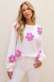 Crochet Flower Round Neck Long Sleeve Sweater - Trendsi - Flyclothing LLC