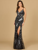 Mirror Beaded Gown With High Slit