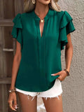 Ruffled Notched Short Sleeve Blouse - Trendsi - Flyclothing LLC