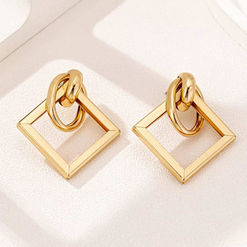 18K Gold-Plated Geometric Square Hoop Earrings - Trendsi - Flyclothing LLC