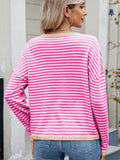 Striped Contrast Round Neck Long Sleeve Sweater - Trendsi - Flyclothing LLC