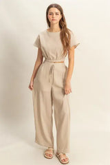 HYFVE Round Neck Short Sleeve Top and Pants Set - Trendsi - Flyclothing LLC