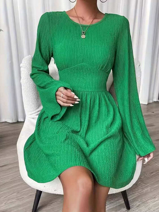 Round Neck Flare Sleeve Mini Dress - Trendsi - Flyclothing LLC