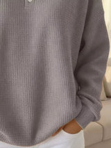 Full Size Waffle Knit Button Detail Sweatshirt Plus Size - Trendsi - Flyclothing LLC