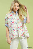 Umgee Jacquard Floral Print Button-Down Shirt - Trendsi - Flyclothing LLC