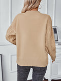 Cable-Knit Notched Long Sleeve Sweater - Trendsi